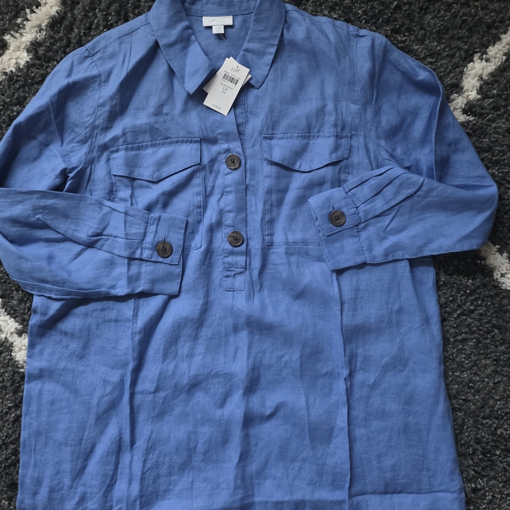 J. Jill Blue Linen Button-Front Shirt